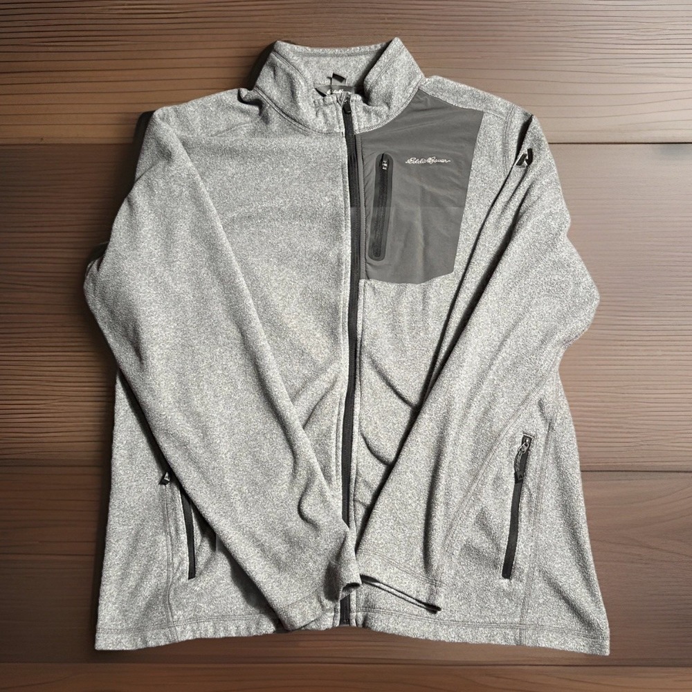 Eddie Bauer Sweater Mens‎ TL Gray First Ascent Fleece Jacket Outdoor Full Zip